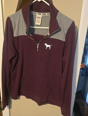 PINK Half-Zip Pullover Sweatshirt in Plum and Heather Gray Brand New Medium